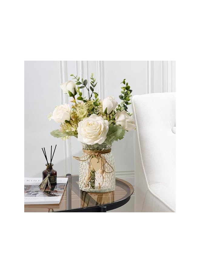 The Bros Fake Flowers with Vase,Glass Vase,Faux Flower Arrangement with Vase,Modern Home Decor, Vases for Decor,Pampas Grass Vase,Suitable for Home Office Decoration, Dining Table Centerpiece (Number 1) - Image 4