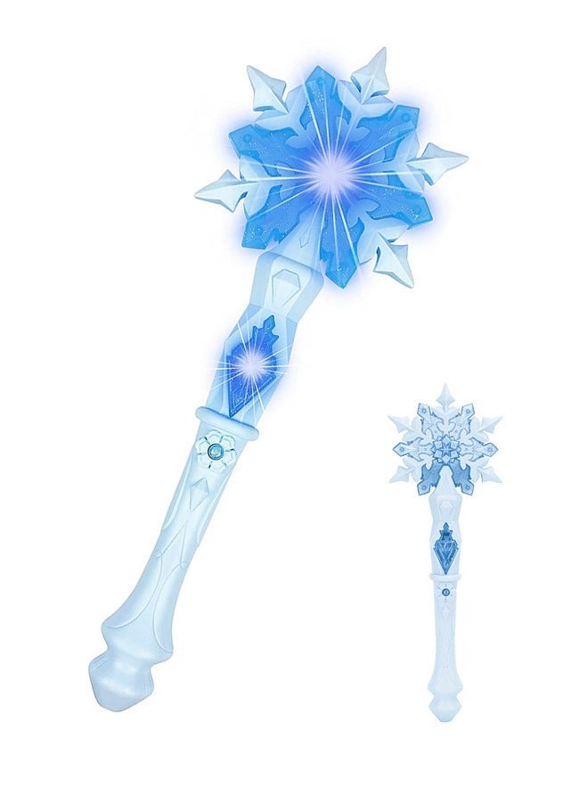 Light Up Frozen Magic Wand with Light Music Sound, 3D Texture Star Flash Stick Spinner Wands Magic Toy, Girls Princess Party Accessories(Blue) - Image 1