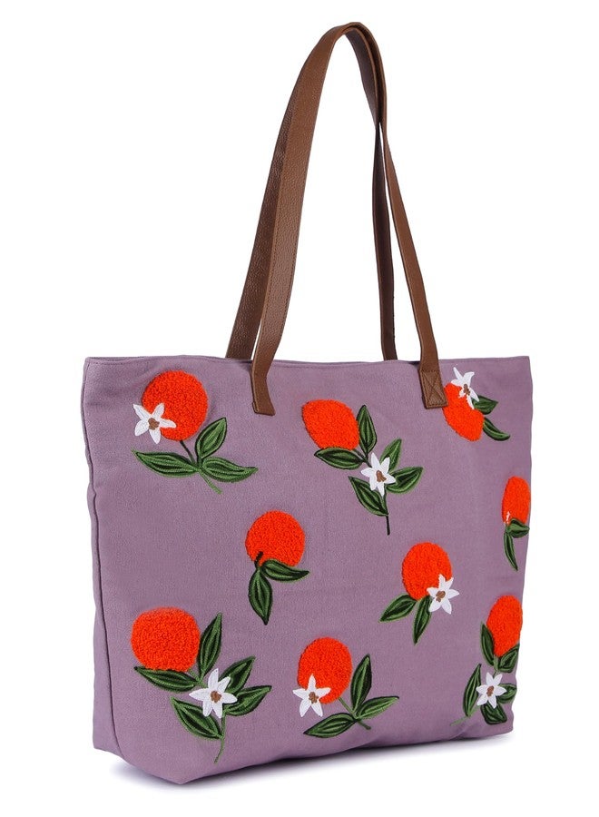 VASA Cotton Canvas Tote Bag with Embroidery, Crossbody Strap and Tassel Zipper Purse for Women - Image 3