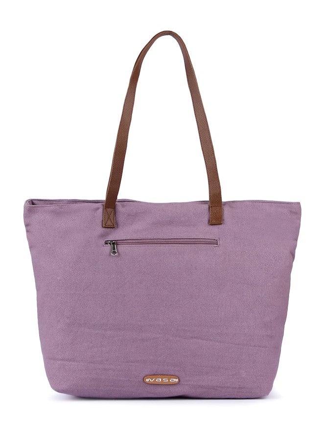 VASA Cotton Canvas Tote Bag with Embroidery, Crossbody Strap and Tassel Zipper Purse for Women - Image 4