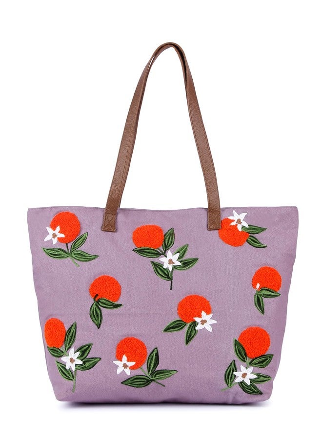 VASA Cotton Canvas Tote Bag with Embroidery, Crossbody Strap and Tassel Zipper Purse for Women - Image 1