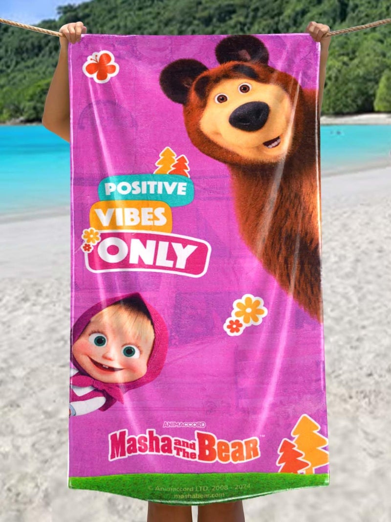 Athom Living منشفة حمام أطفال أثوم ليفينغ ماشا والدب، منشفة ناعمة وامتصاصية بموضوع الأبطال الخارقين للأولاد والبنات، 60x120 سم، 350 غرام/متر مربع - Image 1