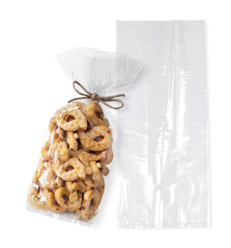 APQ Clear Gusseted Poly Bags 5 x 2 x 12 Inch Pack of 100 Gusseted Plastic Bags 1 Mil Thick for Favors with Open Top Clear Plastic Bags for Packaging Cookies Popcorn Candies Homemade Bread