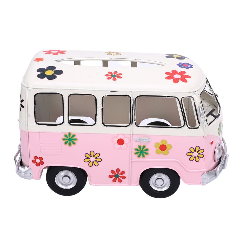 Tissue Box Holder Vintage Creative Bus Shape Iron Tissue Box Cover for Decoration Desktop Ornament Roseate - Image 3