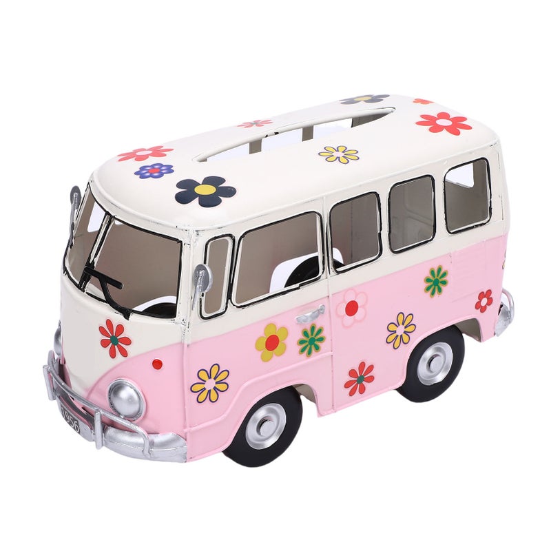 Tissue Box Holder Vintage Creative Bus Shape Iron Tissue Box Cover for Decoration Desktop Ornament Roseate - Image 1