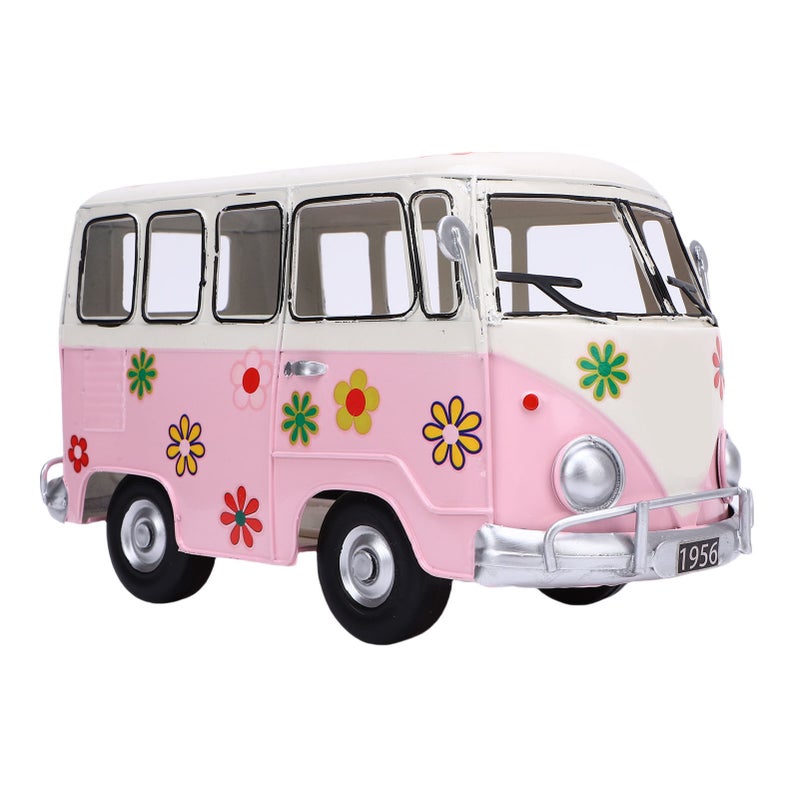Tissue Box Holder Vintage Creative Bus Shape Iron Tissue Box Cover for Decoration Desktop Ornament Roseate - Image 4