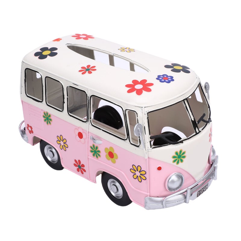 Tissue Box Holder Vintage Creative Bus Shape Iron Tissue Box Cover for Decoration Desktop Ornament Roseate - Image 2