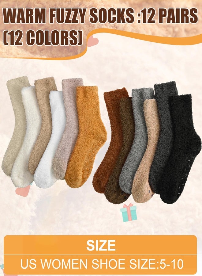 Eurzom 12 Pairs Fuzzy Slipper Socks with Grips for Women Warm Winter Cozy Non Slip Plush Sleep Gripper Neutral Fluffy Socks Winter Valentine's Day Gifts for Indoor Thermal Home Hospital - Image 3