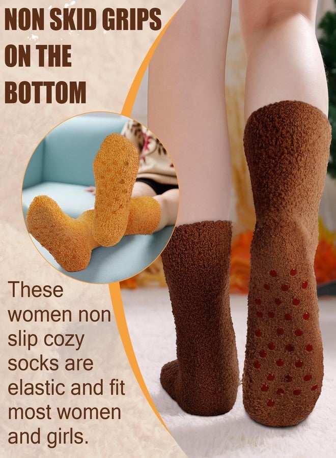 Eurzom 12 Pairs Fuzzy Slipper Socks with Grips for Women Warm Winter Cozy Non Slip Plush Sleep Gripper Neutral Fluffy Socks Winter Valentine's Day Gifts for Indoor Thermal Home Hospital - Image 4