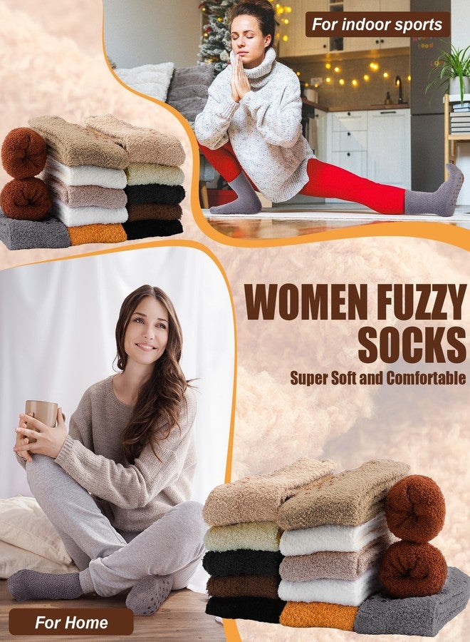 Eurzom 12 Pairs Fuzzy Slipper Socks with Grips for Women Warm Winter Cozy Non Slip Plush Sleep Gripper Neutral Fluffy Socks Winter Valentine's Day Gifts for Indoor Thermal Home Hospital - Image 5