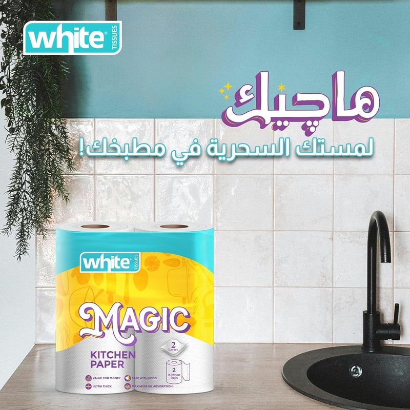White Tissues Magic Kitchen Paper Rolls, 2-Ply, Ultra Thick, Maximum Oil Absorption, Food Safe, 2 Rolls - Image 3