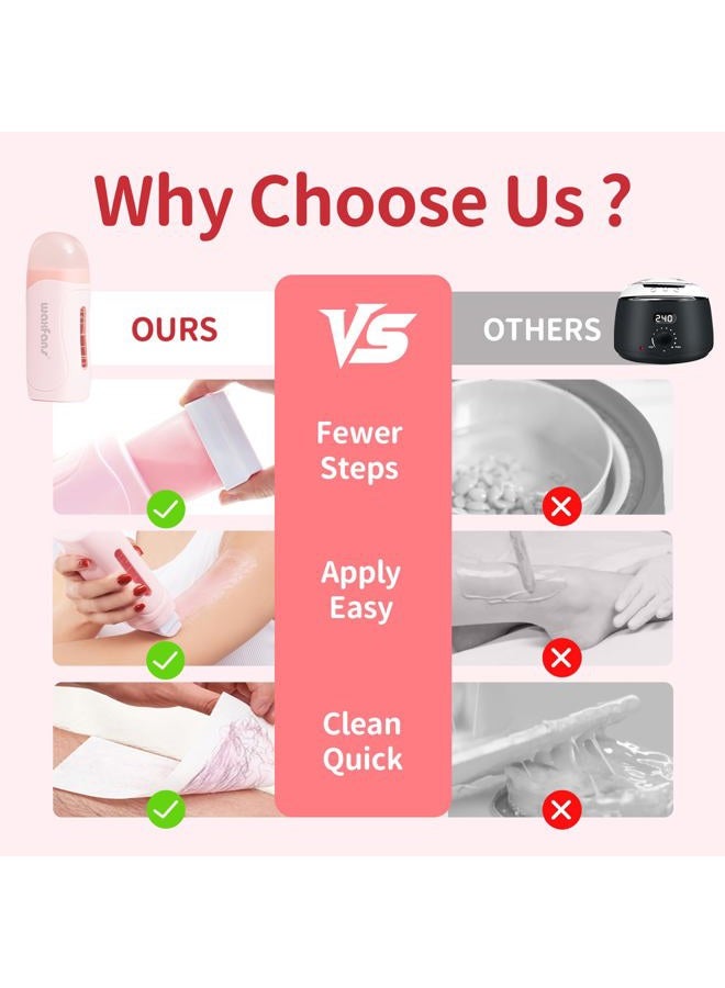 Waxfans Wax Roller,Roll on Wax Kit,99% Hair Removal Rate,Roll on Wax for Larger Areas of the Body.Home Waxing Kit for Women,Soft Wax kit for sensitive Skin (pink) - Image 3