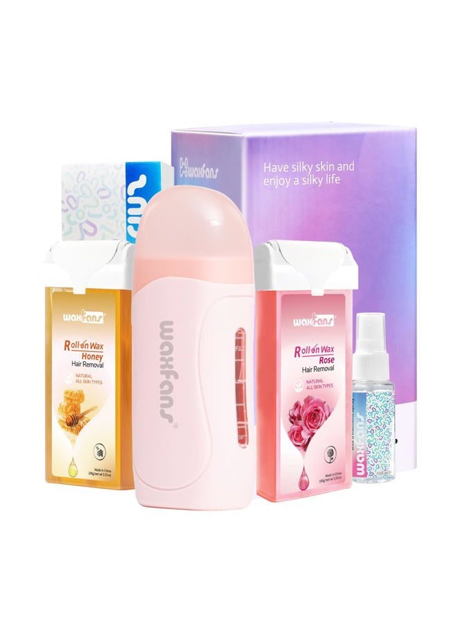 Waxfans Wax Roller,Roll on Wax Kit,99% Hair Removal Rate,Roll on Wax for Larger Areas of the Body.Home Waxing Kit for Women,Soft Wax kit for sensitive Skin (pink) - Image 1