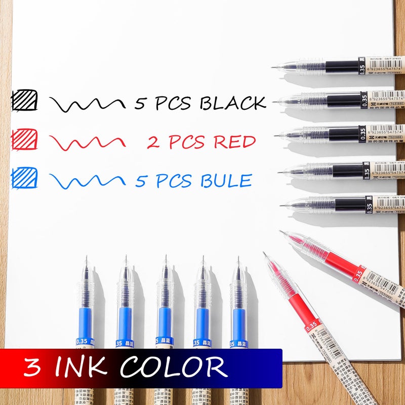 RIANCY Black Blue Red Gel Ink Pens, 0.35mm Extra Fine Point Smooth Writing Rollerball Pens, Japanese Style No Smudge Ballpoint Pen, Quick Drying for Journaling Office School Stationery Supplies 12Pcs - Image 5