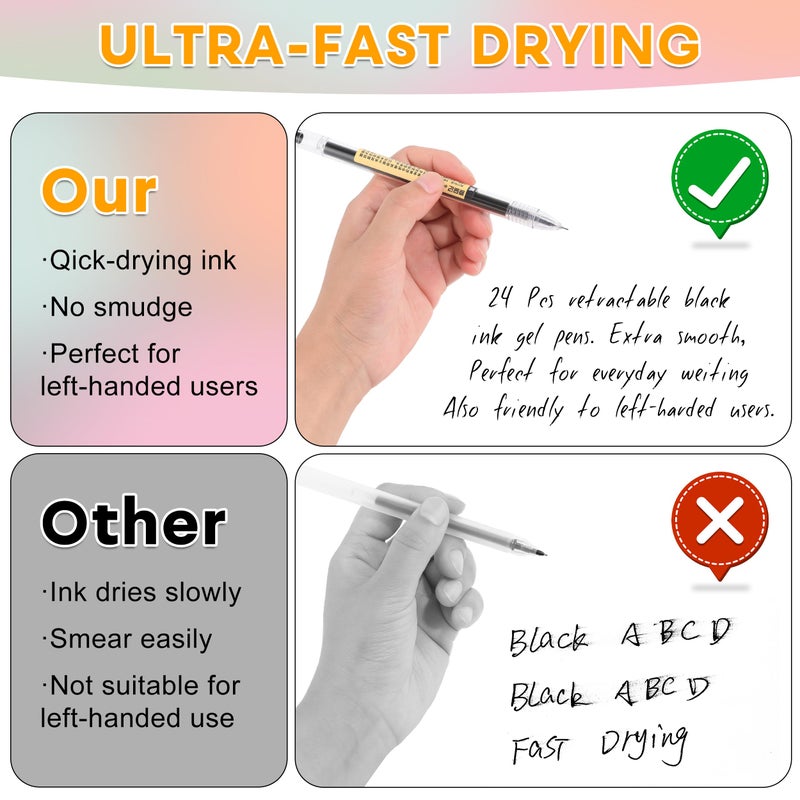 RIANCY Black Blue Red Gel Ink Pens, 0.35mm Extra Fine Point Smooth Writing Rollerball Pens, Japanese Style No Smudge Ballpoint Pen, Quick Drying for Journaling Office School Stationery Supplies 12Pcs - Image 4