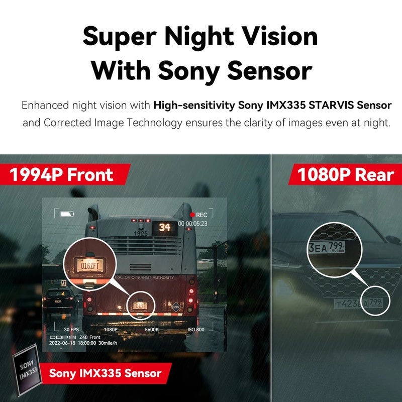 دي دي باي ملحقات كاميرا Ddpai Z40 Dash Cam Car Camera Recorder Sony IMX335 1944P HD Video GPS Tracking 360 Rotation Wifi DVR 24H Parking Protector - Image 3