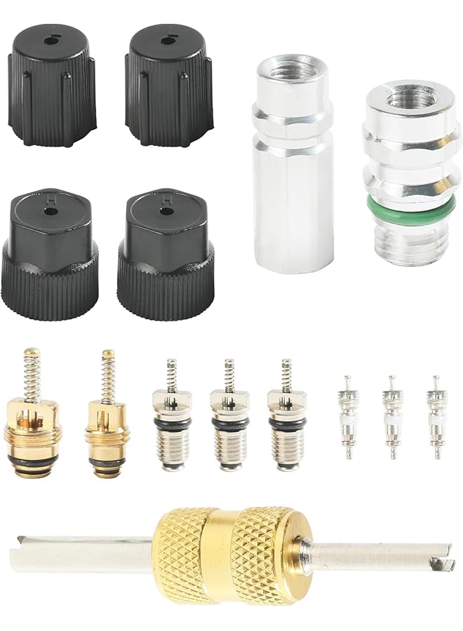 Excefore Air Conditioning Valve Core Kit, Cap & Valve Ac R12 R134A With Teflon Seal, Refrigeration A/C Service Valve, Car & Hvac Ac System Charging Port Seal Caps Kit - Image 1