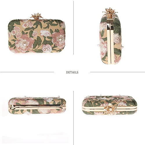 DA BODAN Womens Vintage Floral Beaded Sequin Tiny Clutch Embroidery Crossbody Evening Handbags for Wedding Party Prom (Green) - Image 4