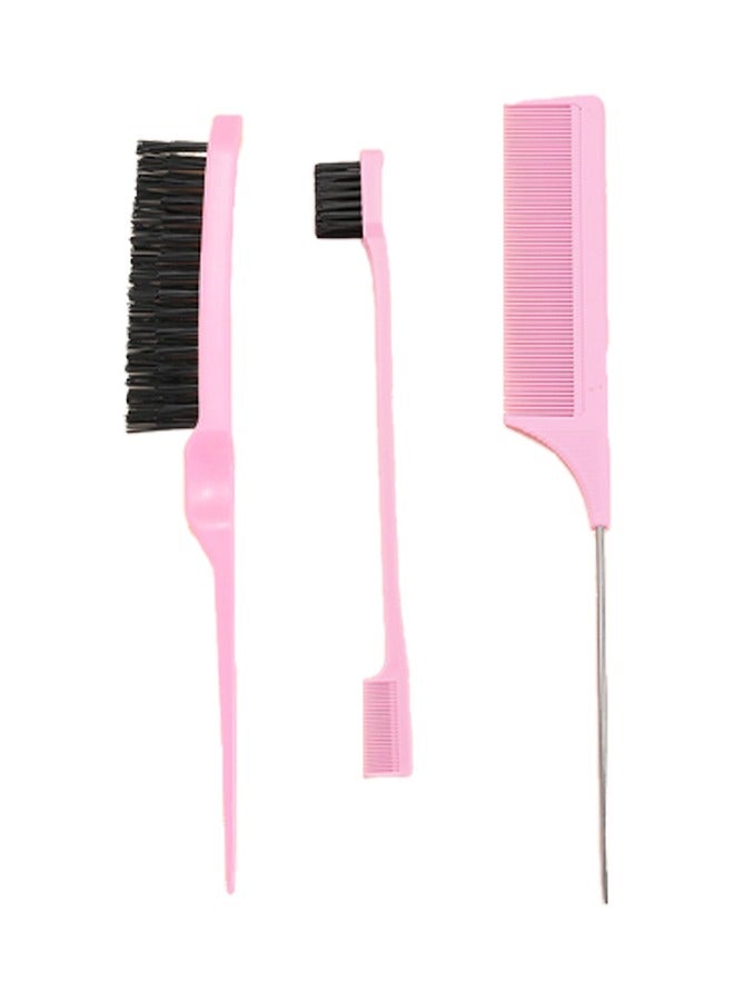 تِلْسِل 3 مشط قطع للتقليب، تنظيف الحواف والظهر -مشط ذيل الجرذان وتمشيط الحواف لتصفيف شعر النساء (وردي) - Image 1