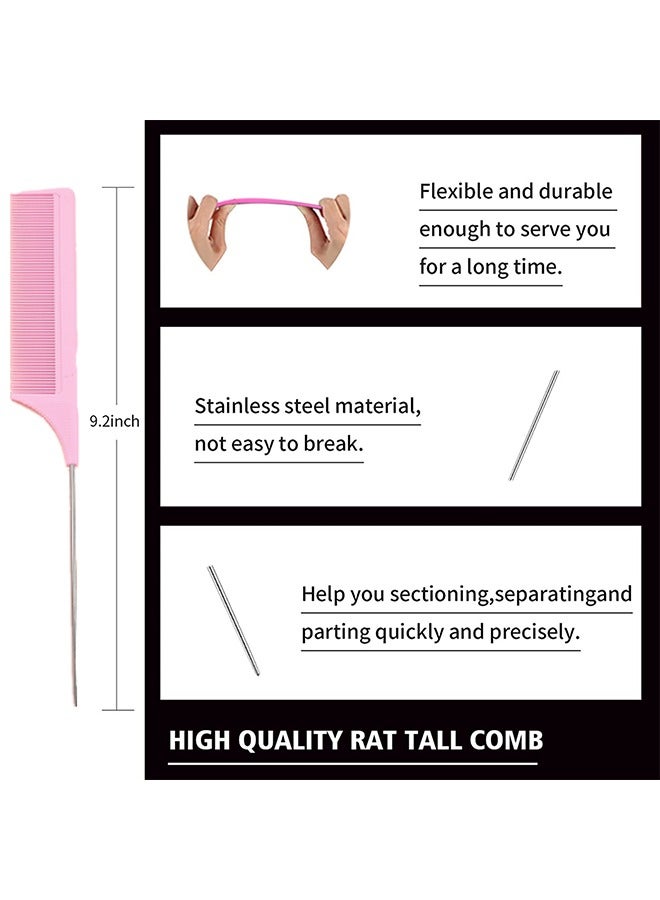 تِلْسِل 3 مشط قطع للتقليب، تنظيف الحواف والظهر -مشط ذيل الجرذان وتمشيط الحواف لتصفيف شعر النساء (وردي) - Image 4