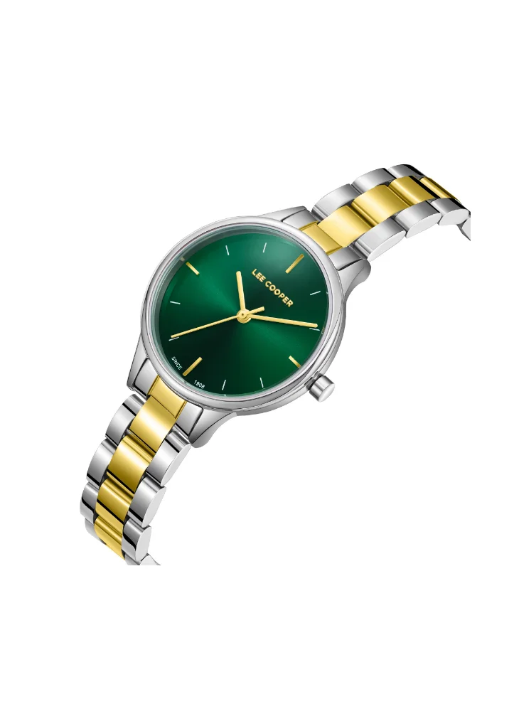لي كوبر Lee Cooper LC08080.270 Women's Analog Display Watch & Metal Strap Silver/Gold