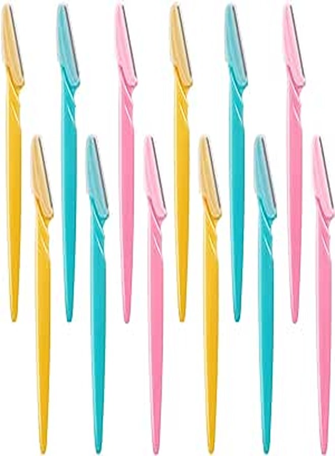 Jovitec 12 Pieces Eyebrow Razor Shaper Shavers Trimmers for Women and Men Face Hair Removers (Pink, Yellow, Blue)