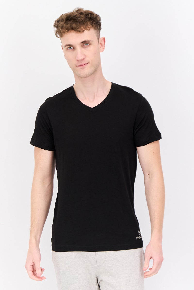 Sergio Tacchini Men 2 Pieces V Neck Short Sleeves Brand Logo Top, Black - Image 1