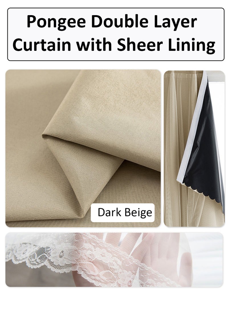 Velcro Curtains With Sheer, No Drill Curtain, 100% Blackout, 1 Panel, Fits Windows 100–130 cm Wide (Dark Beige W200 × H200 cm) - Image 3
