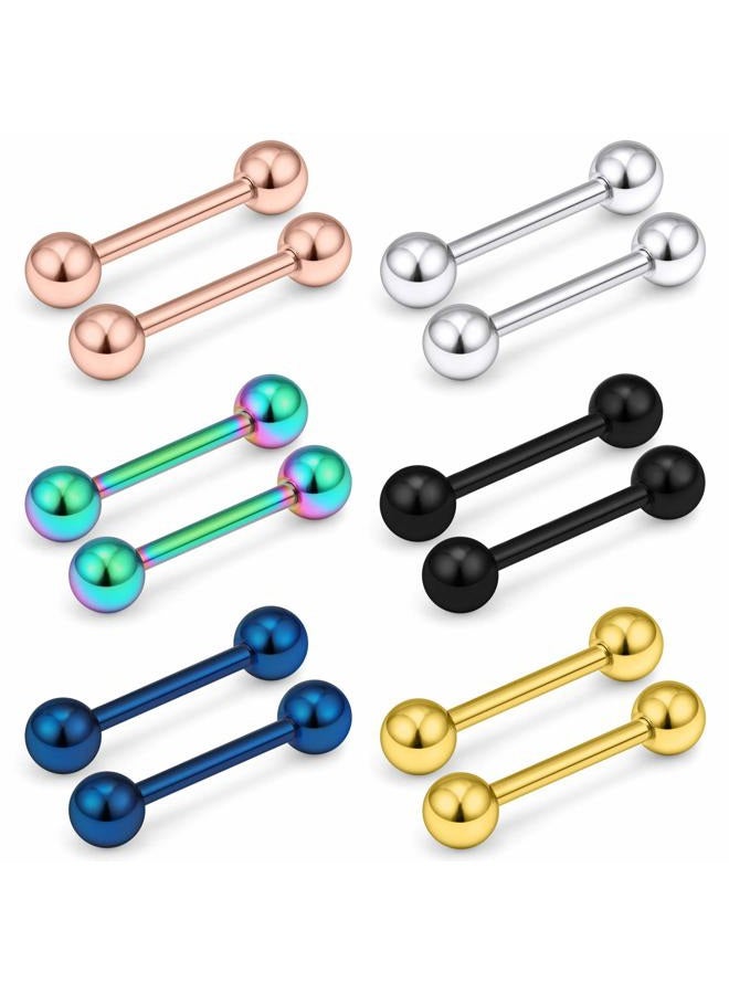 Ftovosyo 12PCS 12G 316L Stainless Steel Externally Threaded PA Tongue Shield Barbell Ring Bar Body Piercing Jewelry Retainer 12mm Mix Color - Image 2