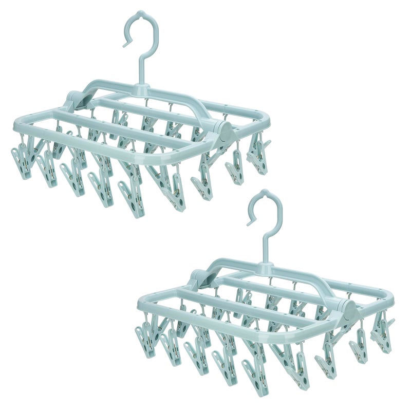 Annaklin Foldable Clip Hangers with 26 Drying Clips Underwear Hanger with Clips Plastic Laundry Clip and Drip Drying Hanger for Socks Bras Lingerie Clothes Sturdy Blue 2pc - Image 2
