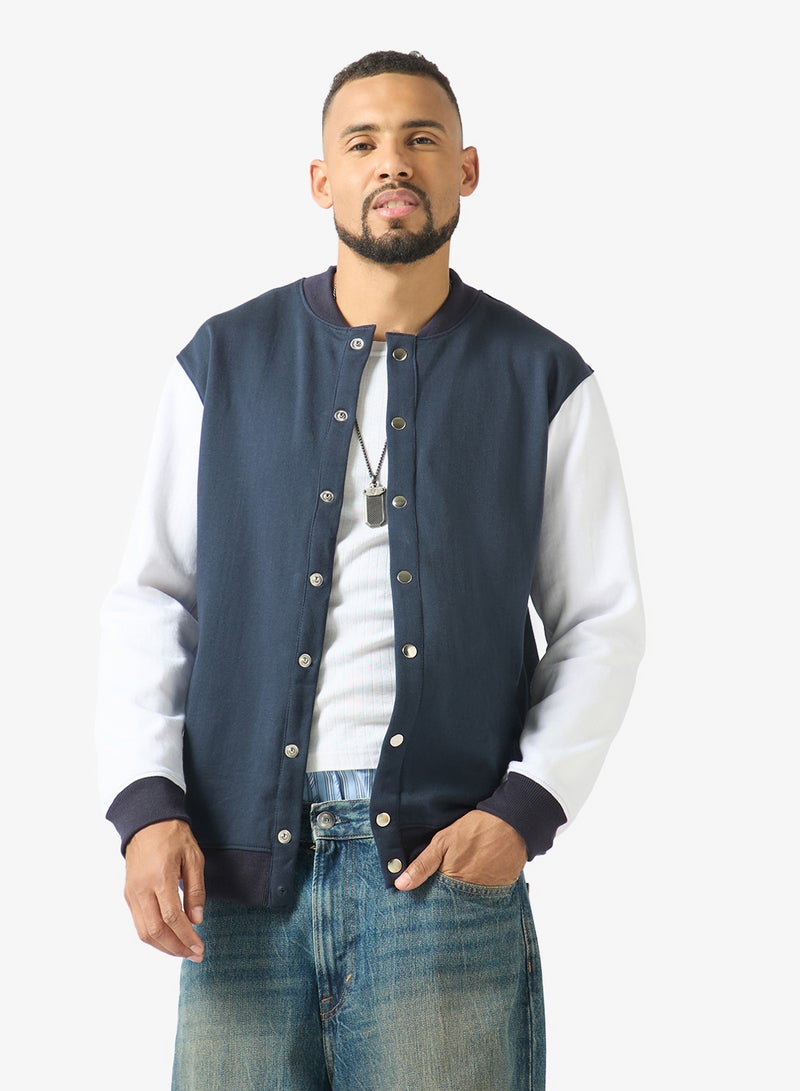 Seventy Five Classic Contrast Sleeve Snap Button Varsity Jacket - Image 1