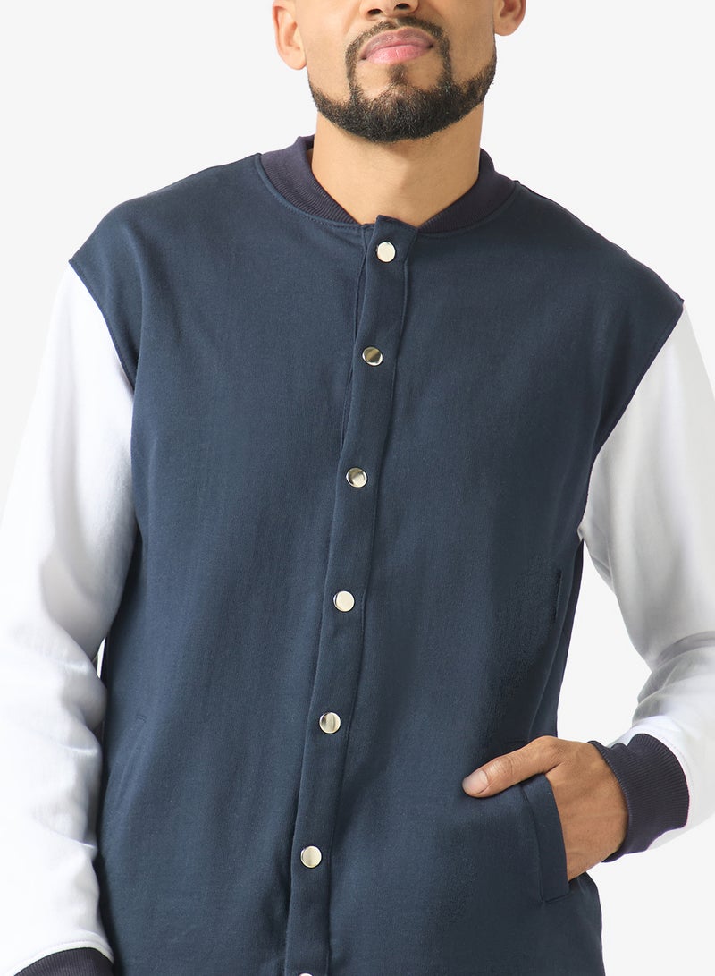 Seventy Five Classic Contrast Sleeve Snap Button Varsity Jacket - Image 3