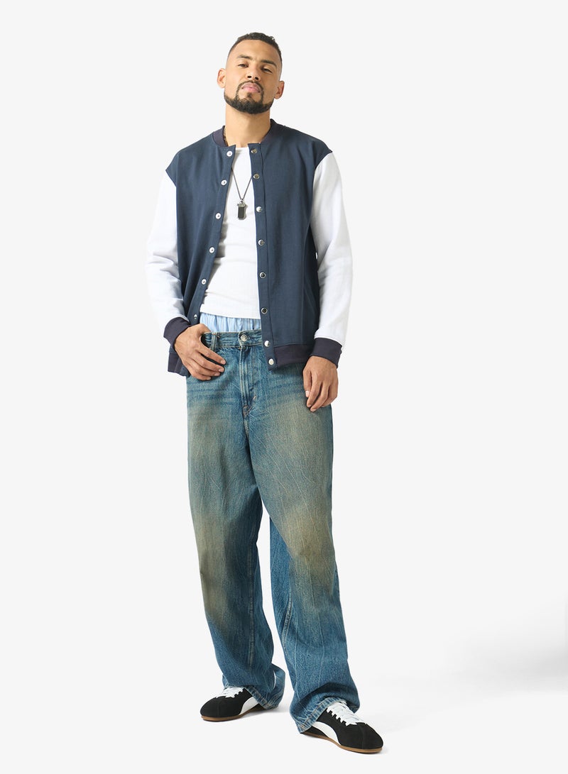 Seventy Five Classic Contrast Sleeve Snap Button Varsity Jacket - Image 4
