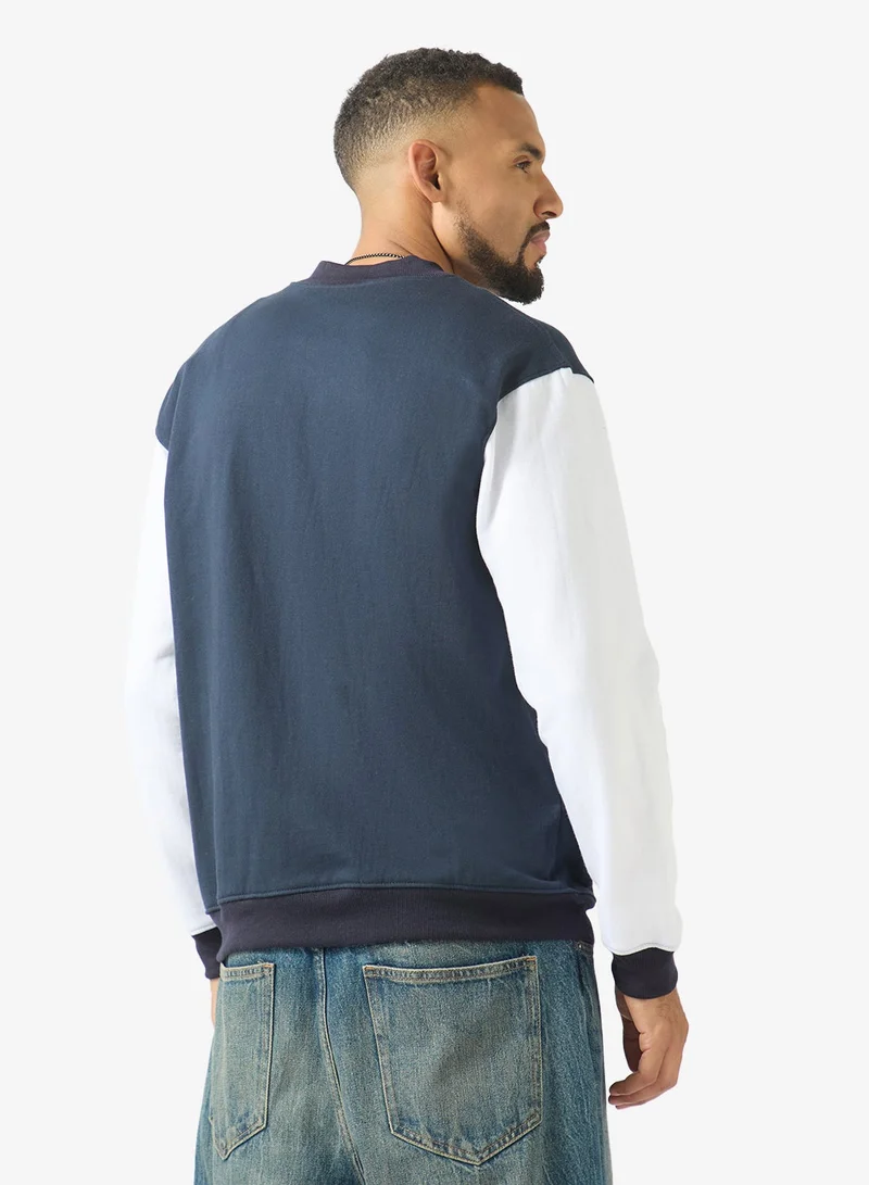 Seventy Five  Classic Contrast Sleeve Snap Button Varsity Jacket for Men | Best Price UAE