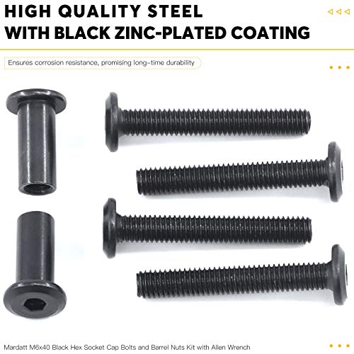 Mardatt 12Sets M6x40mm Black Hex Socket Cap Bolts and Barrel Nuts, Crib Bolts Flat Head Binding Bolt Screw Post for Belt Buckle Leather Furniture - Image 5