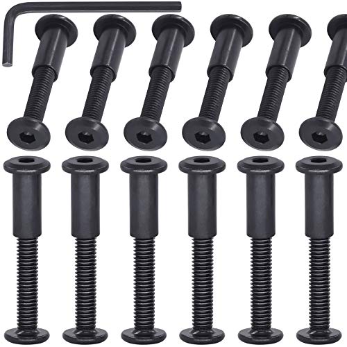 Mardatt 12Sets M6x40mm Black Hex Socket Cap Bolts and Barrel Nuts, Crib Bolts Flat Head Binding Bolt Screw Post for Belt Buckle Leather Furniture - Image 1