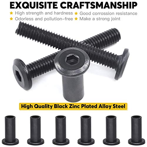 Mardatt 12Sets M6x40mm Black Hex Socket Cap Bolts and Barrel Nuts, Crib Bolts Flat Head Binding Bolt Screw Post for Belt Buckle Leather Furniture - Image 3