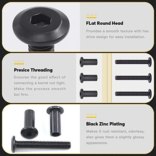Mardatt 12Sets M6x40mm Black Hex Socket Cap Bolts and Barrel Nuts, Crib Bolts Flat Head Binding Bolt Screw Post for Belt Buckle Leather Furniture - Image 4