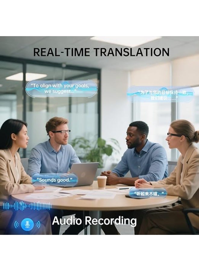 نظارات ذكية تعمل بالذكاء الاصطناعي مع كاميرا بدقة 8 ميجابكسل، مدعومة بتقنية ChatGPT، ونظارات شمسية بكاميرا، ونظارات بلوتوث للرجال مع الترجمة وصوت مفتوح للموسيقى والمكالمات، وميكروفون مزدوج لعزل الضوضاء – إطار معدني أسود + عدسات فوتوكرومية شفافة - Image 4