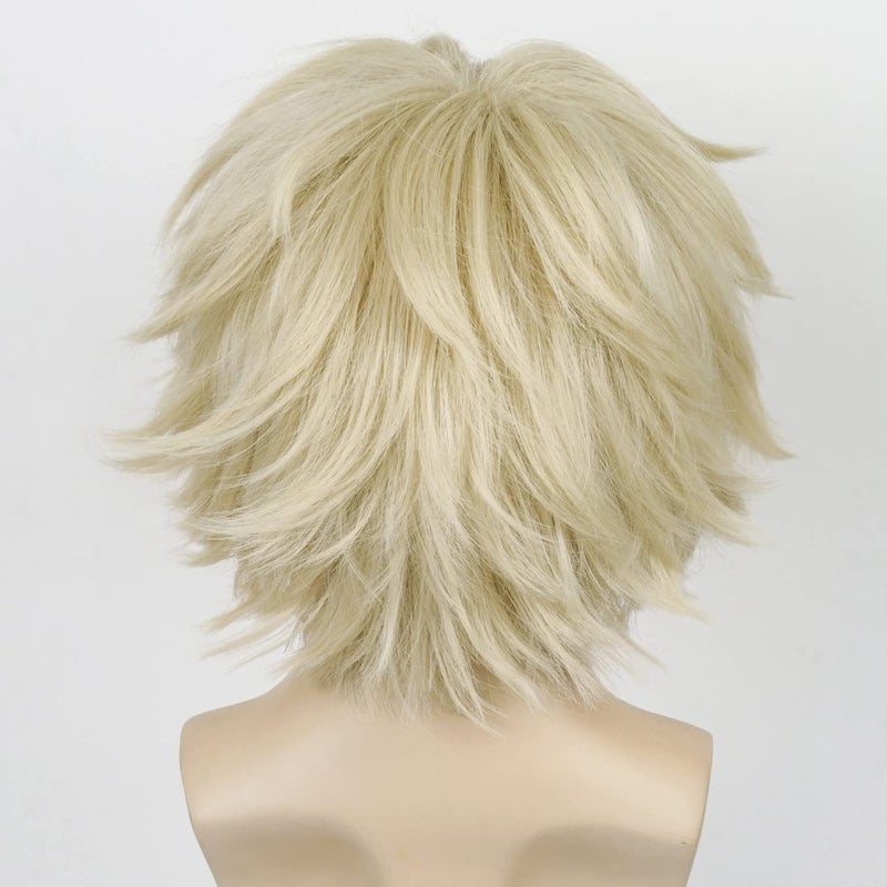 LABEAUTÉ Short Blonde Wig Male Men, Anime Fluffy Golden Cosplay Anime Wigs With Bangs Unisex Heat Resistant Hair for Party Halloween + Free Cap - Image 3