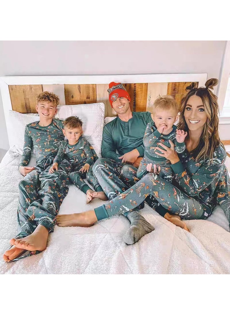 Animal Print Family Pajamas Matching Holiday Pajamas Set Long Sleeve Parent-Child Pajamas Home Wear Casual Wear Suitable for Men Women Kids and Babies New Year Pajama Party (Baby) - Image 3