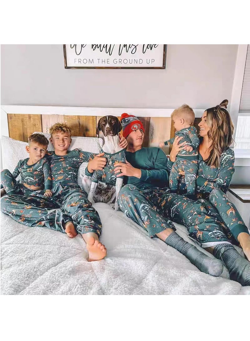 Animal Print Family Pajamas Matching Holiday Pajamas Set Long Sleeve Parent-Child Pajamas Home Wear Casual Wear Suitable for Men Women Kids and Babies New Year Pajama Party (Baby) - Image 2
