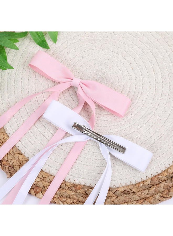 WORTL Hair Bows Clips Coquette Ribbon Bowknot with Long Tail Princess Hair Bows French Barrettes Hair Accessories for Women Girls 16PCS (Pink, White) - Image 3