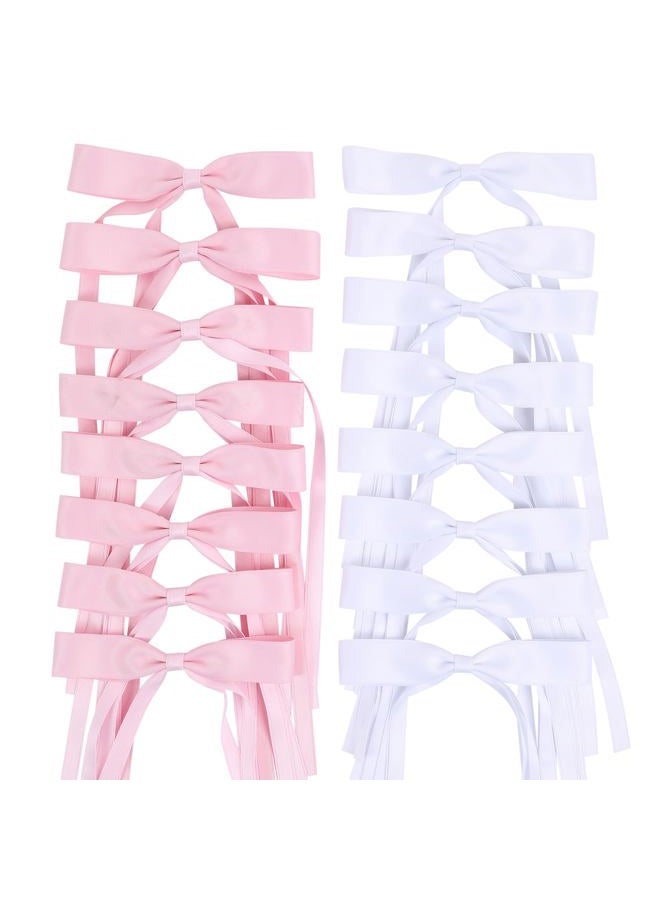 WORTL Hair Bows Clips Coquette Ribbon Bowknot with Long Tail Princess Hair Bows French Barrettes Hair Accessories for Women Girls 16PCS (Pink, White) - Image 1