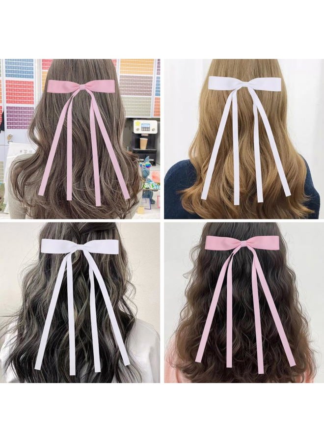WORTL Hair Bows Clips Coquette Ribbon Bowknot with Long Tail Princess Hair Bows French Barrettes Hair Accessories for Women Girls 16PCS (Pink, White) - Image 4