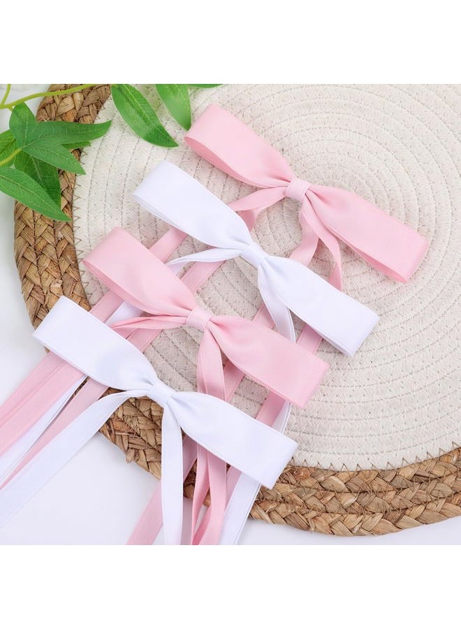 WORTL Hair Bows Clips Coquette Ribbon Bowknot with Long Tail Princess Hair Bows French Barrettes Hair Accessories for Women Girls 16PCS (Pink, White) - Image 5