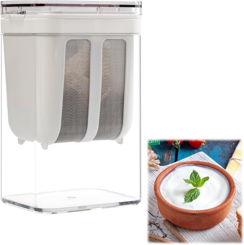 Toxen Yogurt Strainer, 1100 ML Cheese Yogurt Maker with a Fine Mesh BPA-Free, Food Strainer Reusable Kitchen Tools Household Homemade Washable with Lid for Making Thick Yogurt Soybean Milk - Image 1
