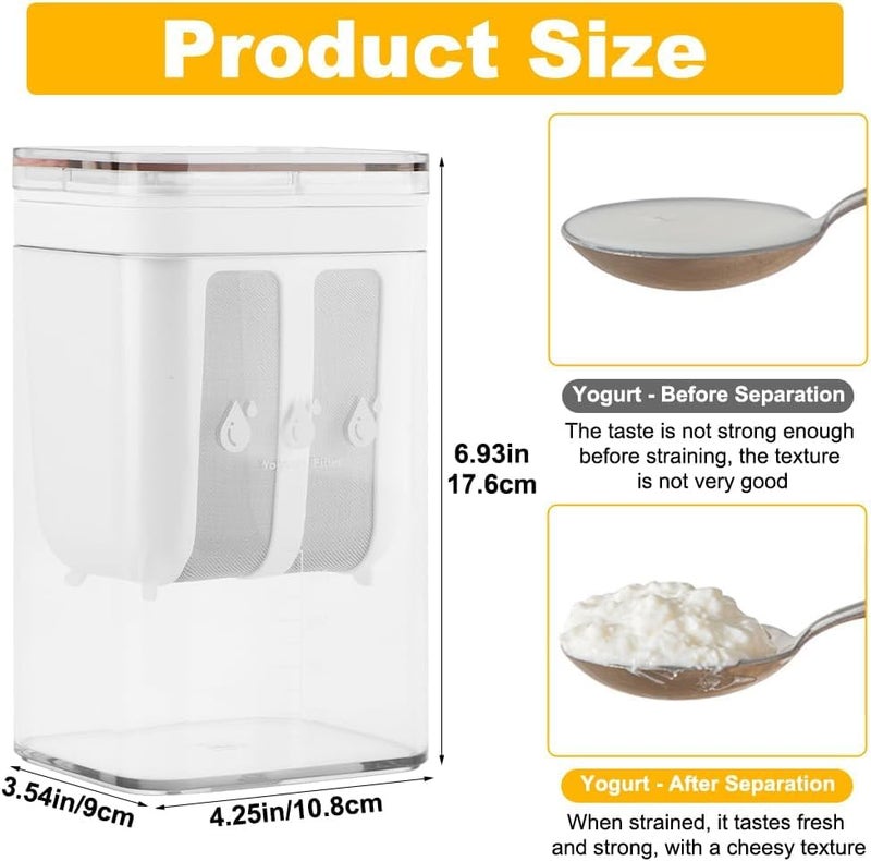 Toxen Yogurt Strainer, 1100 ML Cheese Yogurt Maker with a Fine Mesh BPA-Free, Food Strainer Reusable Kitchen Tools Household Homemade Washable with Lid for Making Thick Yogurt Soybean Milk - Image 2