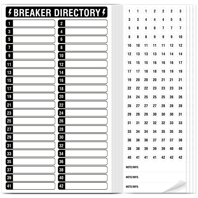 TRYXN 14 Sheets Breaker Panel Labels, 10 Electrical Box Catalog Labels and 4 Number Stickers, Colorful Durable Removable Electrical Number Directory Load Center Sticker （Black） - Image 1