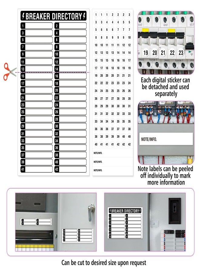 TRYXN 14 Sheets Breaker Panel Labels, 10 Electrical Box Catalog Labels and 4 Number Stickers, Colorful Durable Removable Electrical Number Directory Load Center Sticker （Black） - Image 3